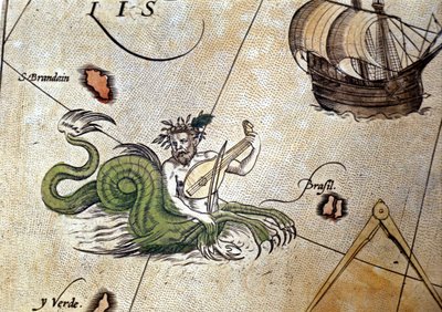 Triton, Saint Brendan (Brandan) adasının yakınında ud çalıyor. Abrahm Ortelius