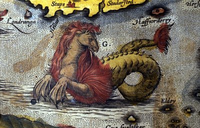 bir deniz canavarı mi at mi deniz yılanı temsili. Haritacı Abraham Ortelius