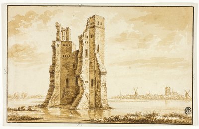 Arka planda Dordrecht ile cepheden görülen Merwede Malikanesi Harabeleri by Abraham Rademaker