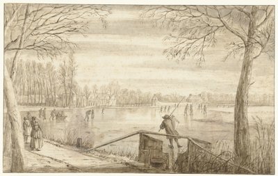 Uzakta Daelwijck ve Vechthoven Estates ile Maarssen yakınlarındaki Vecht Nehri üzerinde patenciler by Abraham Rutgers