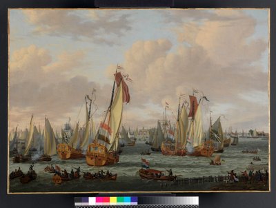 1710'dan önce Amsterdam'dan önce Y'de sahte bir deniz savaşı by Abraham Storck