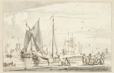 Bazı gemilerle nehir kıyısı by Abraham Storck