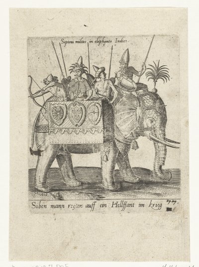Kızılderililer bir savaş fili üzerinde by Abraham de Bruyn (attributed to)