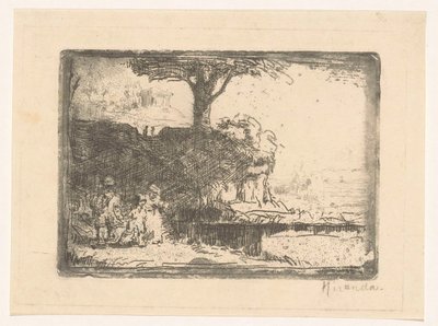 Üç figürlü manzara by Abraham de Miranda (signed by artist)