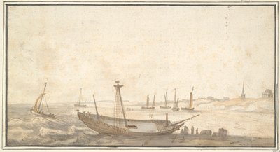 Scheveningen yakınlarında Gemiler ile Plaj by Abraham de Verwer