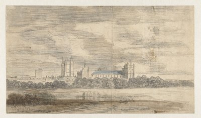 Bir sıra ağaçların arkasında Château de Vincennes'in görünümü by Abraham de Verwer