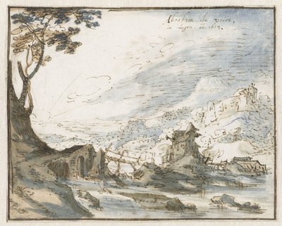Ahşap bir köprü ile dağlık manzara by Abraham de Vries