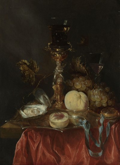 Gümüş Yaldızlı Cam Tutuculu Natürmort by Abraham van Beyeren