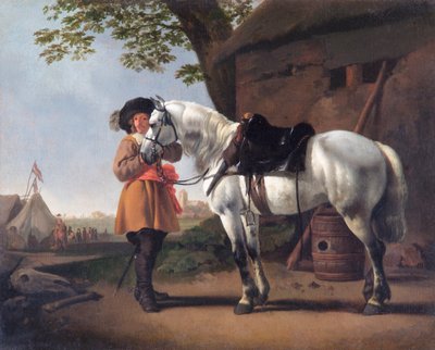 Gri Atlı Bir Şövalye (tuval üzerine yağlıboya) by Abraham van Calraet