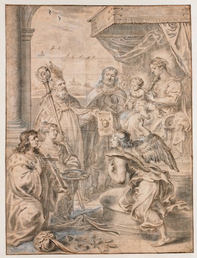 Üç aziz tarafından tapılan çocuklu Meryem by Abraham van Diepenbeeck