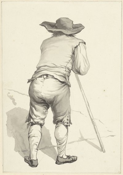 Arkadan görülen bir sopa üzerinde öne eğilerek adam by Abraham van Strij (I)