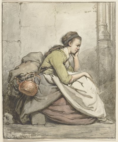 Bir bakır su ısıtıcısı ile oturan kadın by Abraham van Strij (I)