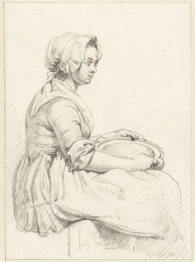 Sağda kucağında bir daire ile oturan kadın by Abraham van Strij (I)