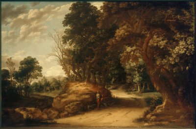 Dinlenme yürüyüşçüleri ile ormanlık manzara by Abraham van den Rande