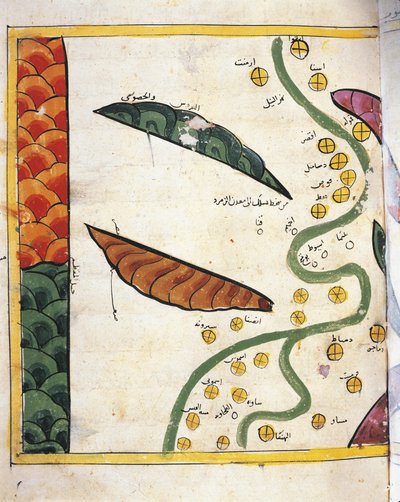 Nil Deltası ve iki Vaha Haritası (parşömen) by Abu Muhammad Al Idrisi or Edrisi
