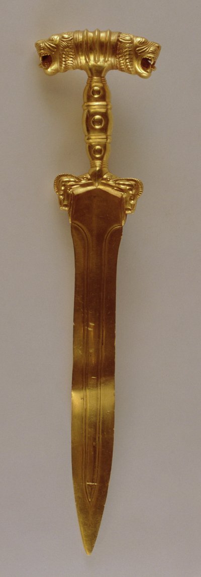 Çift aslan başı kabzası süslemeli kılıç, Hemedan, İran