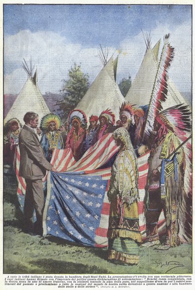 Tüm Kızılderili kabilelerine Amerika Birleşik Devletleri bayrağı verildi by Achille Beltrame