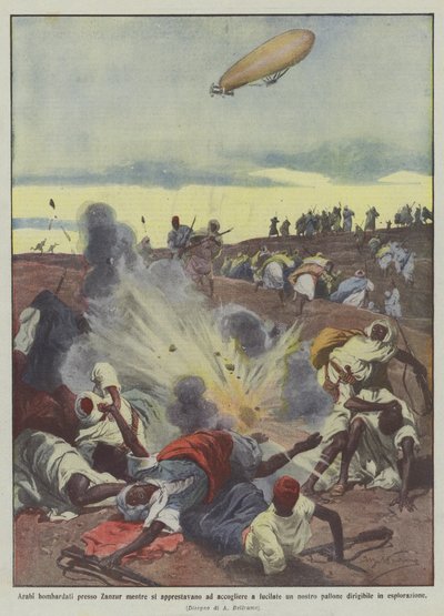 Araplar, balonlarımızdan birini kurşunla karşılamaya hazırlanırken Zanzur yakınlarını bombaladı mı? by Achille Beltrame