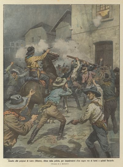 Siyah bir suçluyu yakalamak için polis tarafından savunulan Kahire (Illinois) hapishanelerine saldırı mı? by Achille Beltrame