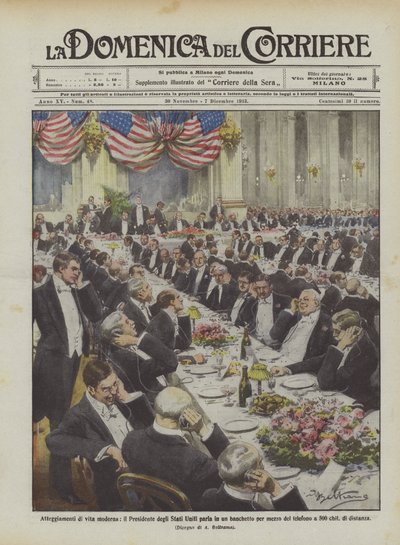 Modern yaşamın tutumları, Amerika Birleşik Devletleri Başkanı aracılığıyla bir ziyafette konuşuyor? by Achille Beltrame