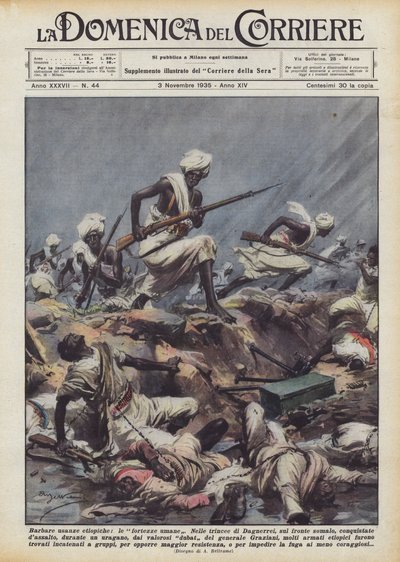 Barbar Etiyopya gelenekleri, insan kaleleri by Achille Beltrame