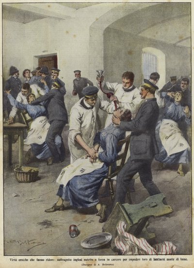 İngiliz süfrajetleri cezaevlerinde zorla besleniyor by Achille Beltrame