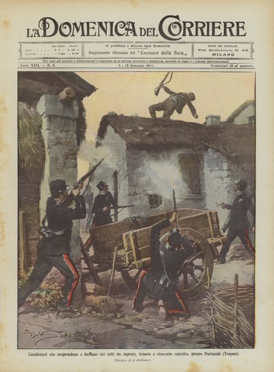 Bir keçi çobanını çatıda şaşırtan ve vuran Carabinieri, Partanna (Trapani) yakınlarında katilden korktu ve istedi. by Achille Beltrame