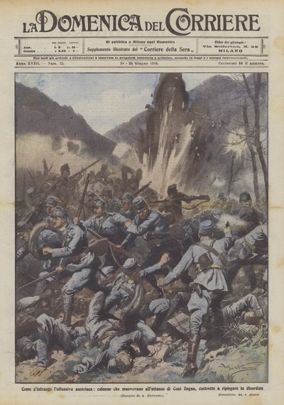 Avusturya taarruzu, Coni Zugna'nın saldırısına taşınan sütunlara nasıl sempati duyuyor? by Achille Beltrame