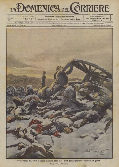 sinitia gibi, acı ve kan arasında, yeni yıl 1915, dünya nüfusunun yarısı savaşta by Achille Beltrame