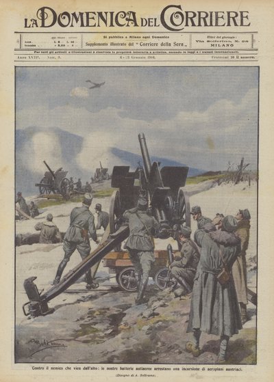Yukarıdan gelen düşmana karşı, uçaksavar bataryalarımız Avusturya uçaklarının saldırısını durduruyor by Achille Beltrame