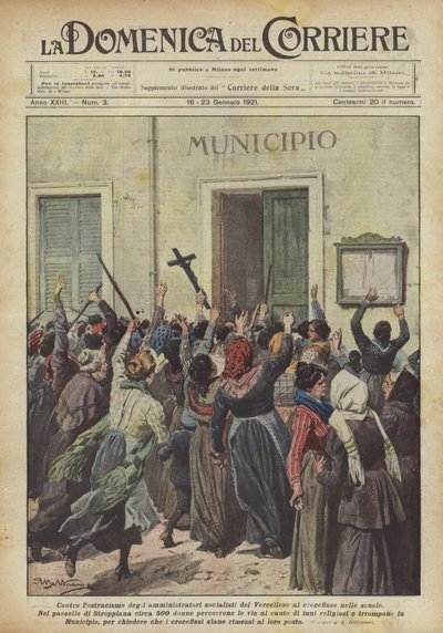 Vercelli bölgesinin sosyalist yöneticilerinin okullarda çarmıha gerilmesine karşı by Achille Beltrame