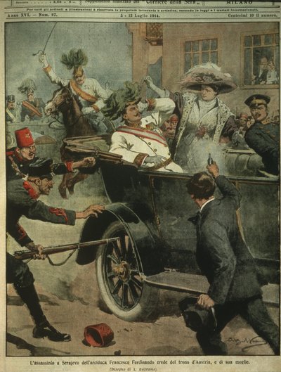 Avusturya Arşidükü Franz Ferdinand Suikastı, Avusturya-Macaristan tahtının varisi, Saraybosna'nın kapak resmi by Achille Beltrame