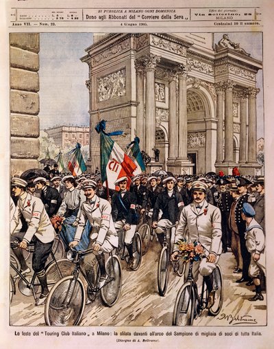 Arch of Peace tarafından geçit töreni yapan bisikletçiler, Milano, İtalya