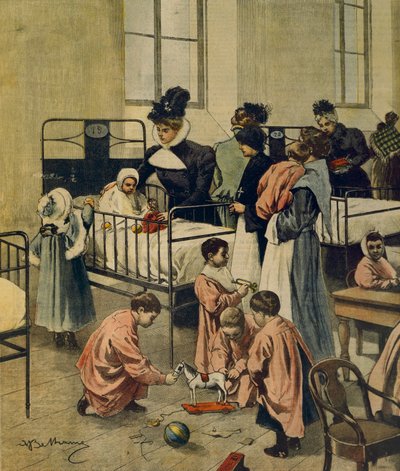 Hastanedeki yoksul çocuklara Noel hediyelerinin dağıtımı, Achille Beltrame tarafından, illüstrasyon, Illustrator Achille Beltrame (1871-1945), La Domenica del Corriere