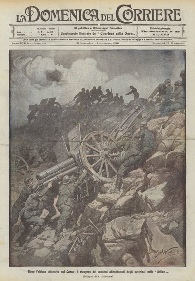 Carso'ya yapılan son taarruzdan sonra, Avusturyalılar tarafından düdenlerde bırakılan topların kurtarılması by Achille Beltrame