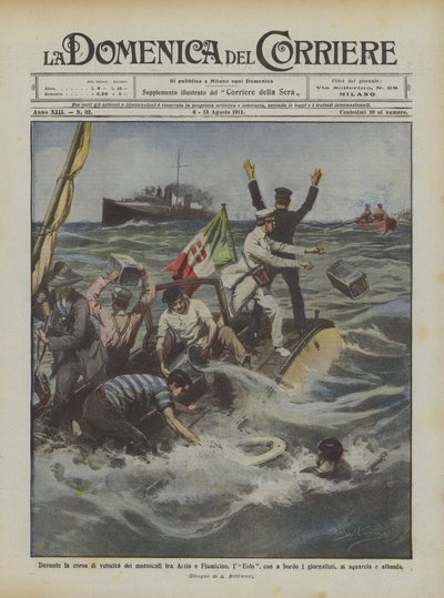 Anzio ve Fiumicino arasındaki sürat teknesi yarışı sırasında, Aeolus gemide mi? by Achille Beltrame
