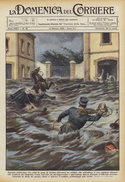 Cecina bölgesini (Livorno) vuran sel sırasında, bir asker kaptanını mı bekliyordu? by Achille Beltrame