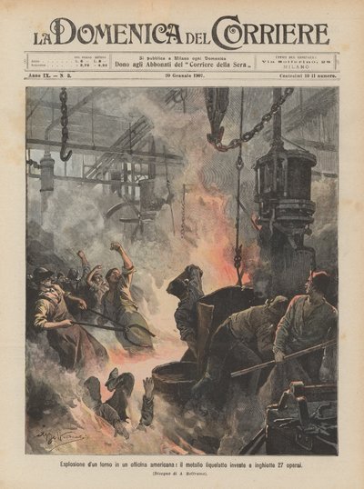 Bir Amerikan atölyesinde yine patlama, sıvılaştırılmış metal 27 işçiye çarparak yuttu by Achille Beltrame