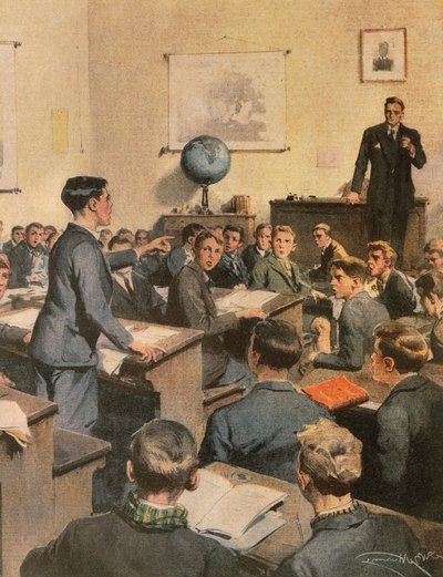 Okuma yazma bilmeyenlerle mücadele, okulda çocuklar, Achille Beltrame tarafından, illüstrasyon, Illustrator Achille Beltrame (1871-1945), La Domenica del Corriere