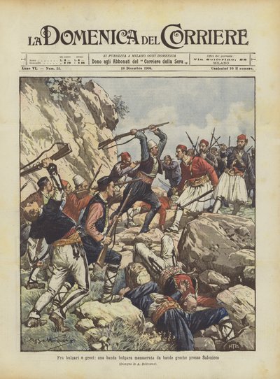 Bulgarlar ve Yunanlılar arasında, Selanik yakınlarında Yunan çeteleri tarafından katledilen bir Bulgar çetesi by Achille Beltrame