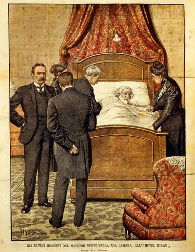 Giuseppe Verdi (1813-1901) ölüyor, çizimi Achille Beltrame (1871-1945). İtalya, 20. yüzyıl. by Achille Beltrame