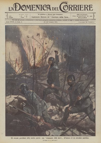 Savaşımızın günlük kahramanlıkları, bir Avusturya çitinin saldırısında bir ölüm şirketi by Achille Beltrame