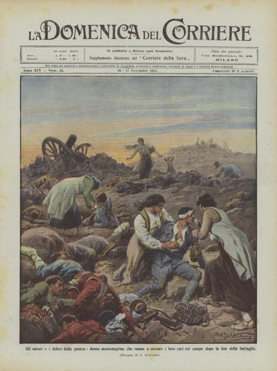 Savaşın dehşeti ve acıları, tarlada sevdiklerini aramaya giden Karadağlı kadınlar mı? by Achille Beltrame