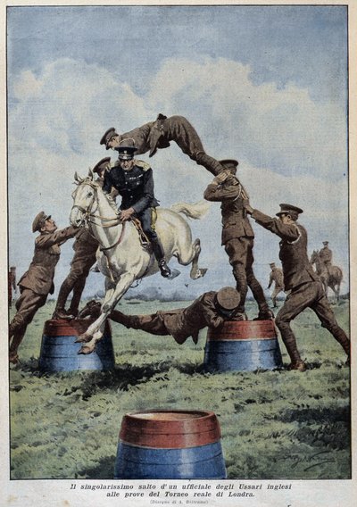 At Atlama: Londra Turnuva Denemelerinde İngiliz Süvarileri - çizim, A. Beltrame, “La Domenica del Corriere”de” by Achille Beltrame