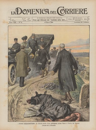 Araba sürme dramaları, bir prensesin Roma yakınlarında vahşice ölümü ve Hükümdarların gelişi by Achille Beltrame