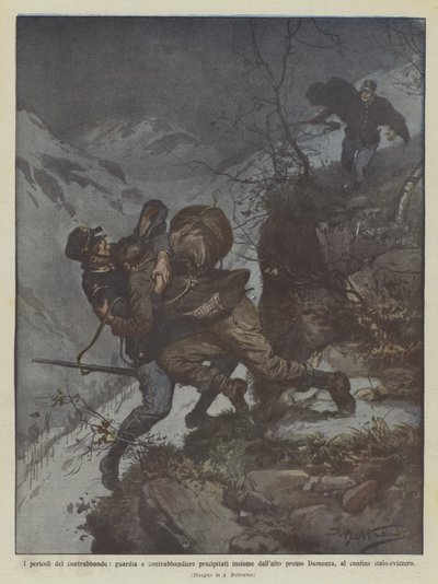 Kaçakçılığın tehlikeleri, bekçi ve kaçakçı yukarıdan birlikte mi koştu? by Achille Beltrame
