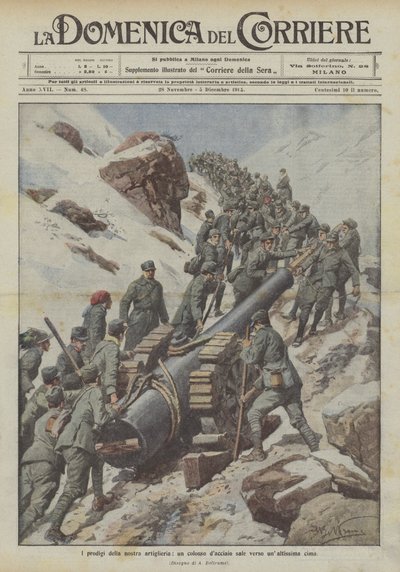 Topçumuzun harikaları, çelik bir dev çok yüksek bir zirveye tırmanıyor by Achille Beltrame