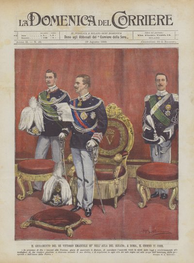 Kral Vittorio Emanuele III'ün Yemini ° Senato Salonunda, Roma, 11. Günde Corr by Achille Beltrame