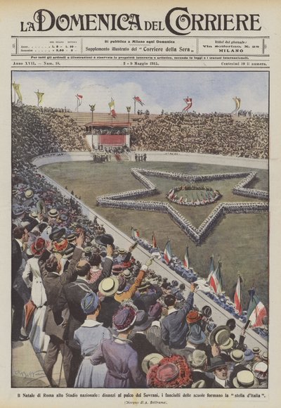 Ulusal Stadyumdaki Roma Noeli, Egemenler kutusunun önünde, okul çocukları? by Achille Beltrame