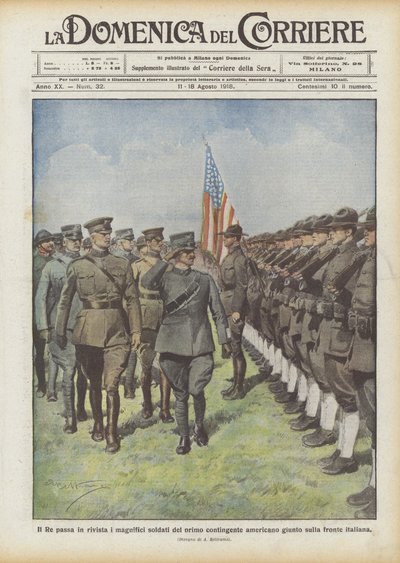 Kral, İtalyan cephesine gelen ilk Amerikan birliğinin muhteşem askerlerini inceliyor by Achille Beltrame